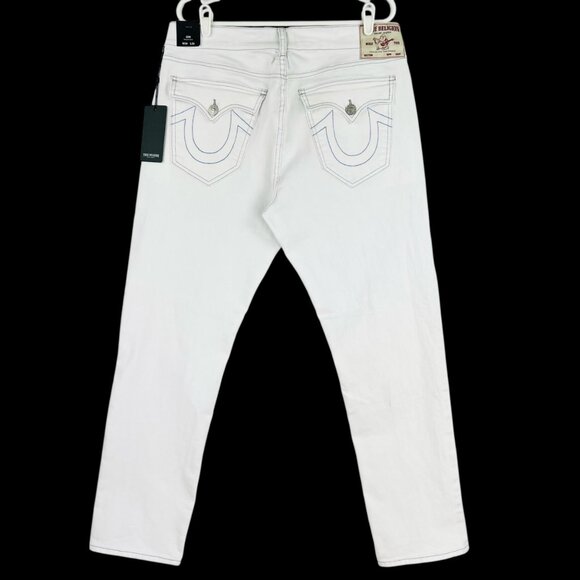 True Religion Men Geno Relaxed Slim Stretch Optic White Jean 34x32 Flap NWT $159 - Picture 2 of 11